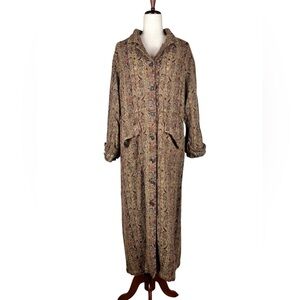 J. Jill Vintage Paisley Coat Boho Long Duster Jacket Button Front Tapestry Print